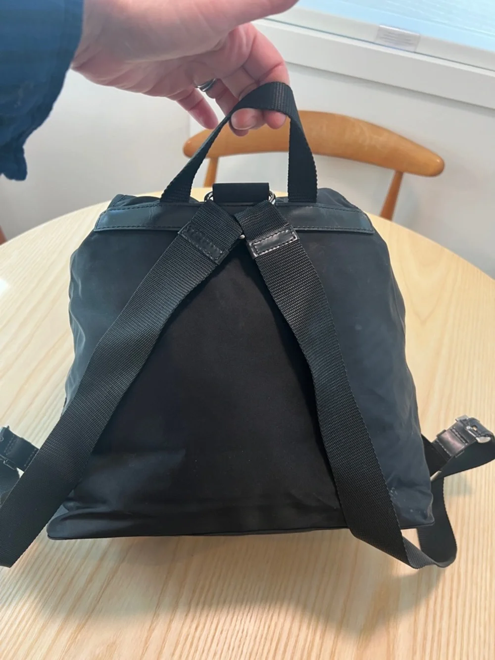 Prada Black Nylon Backpack with Leather Trim - Picture 3 of 8